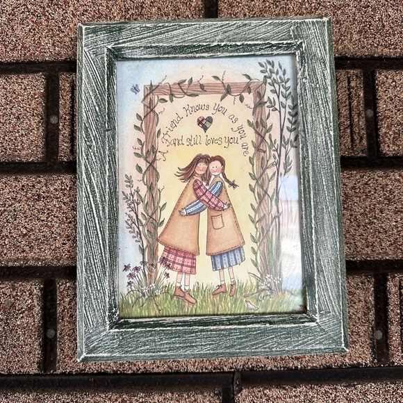 VTG Linda Spivey Framed Primitive Art Print 'A Friend Knows You As You Are' - Picture 1 of 5